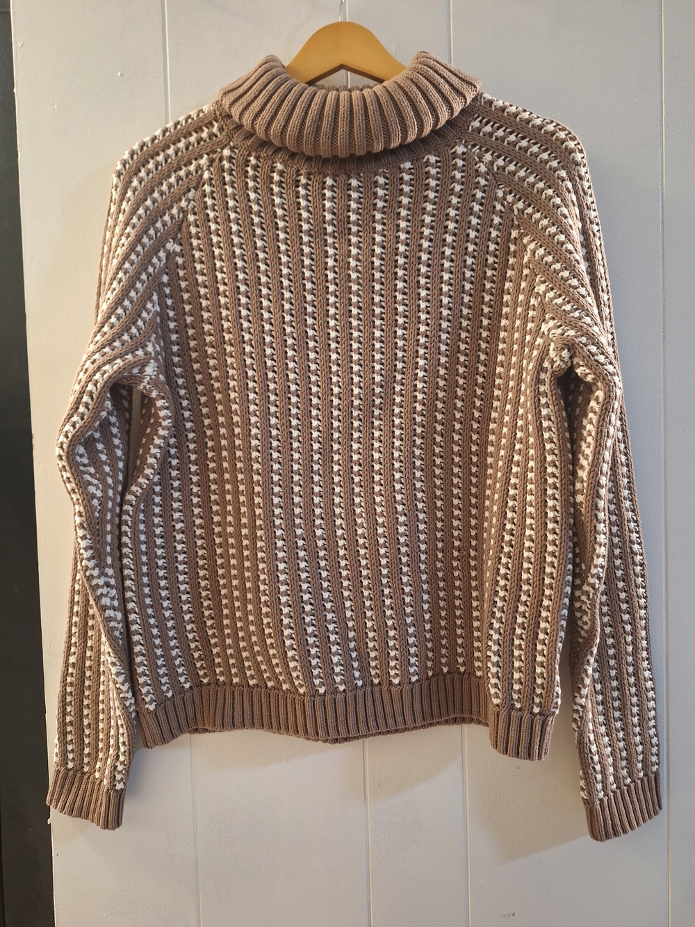Hot Cotton Taupe and Cream Ribbed Turtleneck Sweater